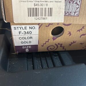 L'Amour Gold T-Strap Bow Mary Jane Shoes